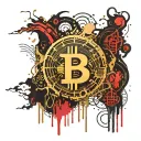 gold and black Bitcoin symbol veins coming out like organs tattoo design idea