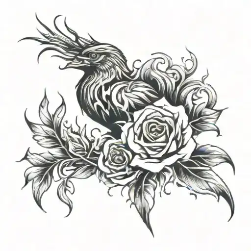 phoenix rose fire surrounded tattoo design idea
