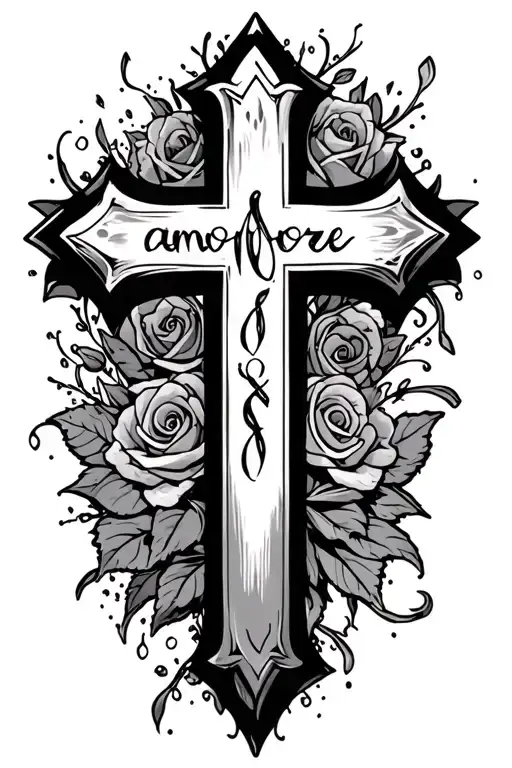 cross and amore written tattoo design idea