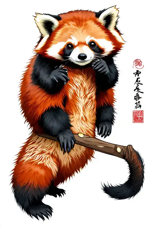 Japanese style Red Panda tattoo design idea