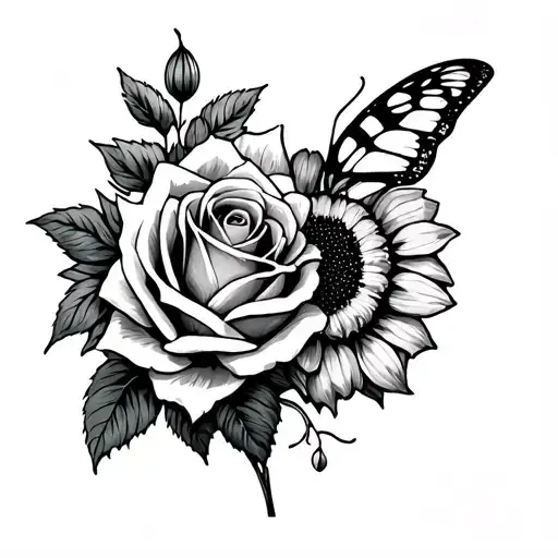 roses sunflower iris flowers butter fly tattoo design idea