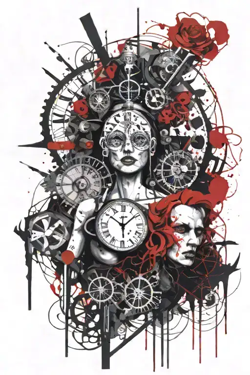 The face of themis, the clock, the puppeteer tattoo design idea