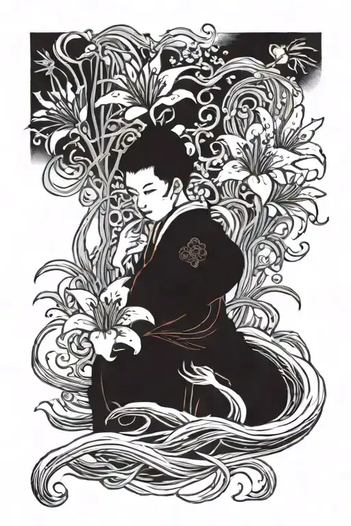 Charon crossing red spider lily tattoo design idea