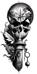 hour glass, lighthouse, compass tattoo design idea