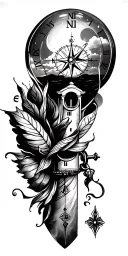 hour glass, lighthouse, compass tattoo design idea