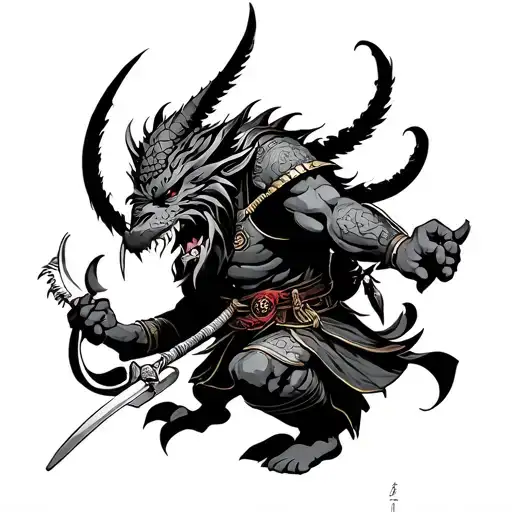 samurai guillotine choke demon tattoo design idea