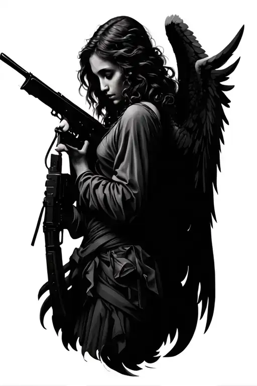 Angel Ak 47 tattoo design idea