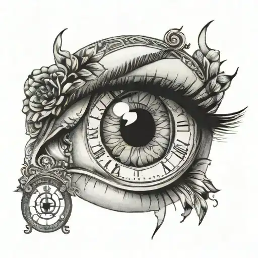 girl eye time clock tattoo design idea
