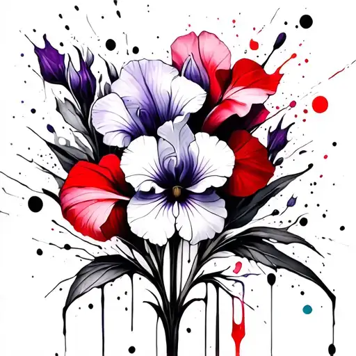 primrose violet iris flower tattoo design idea