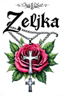 "Zeljka" name in the middle + rose + Christian cross necklace tattoo design idea