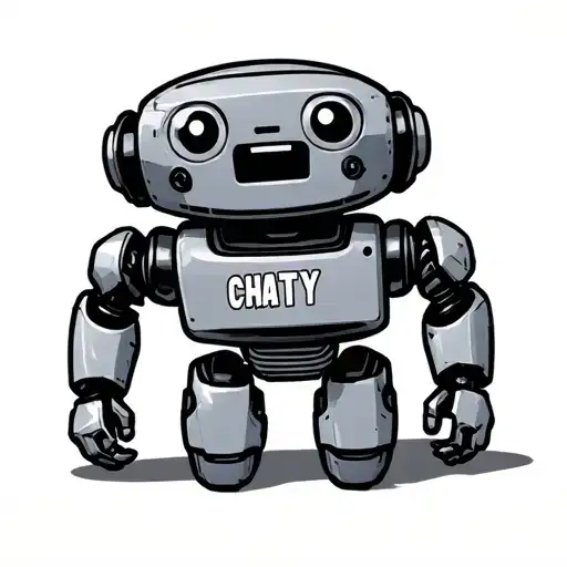little chatbot robot full body robot that say CHATTY tattoo design idea