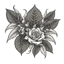 Rose hip and willow branches tattoo design idea