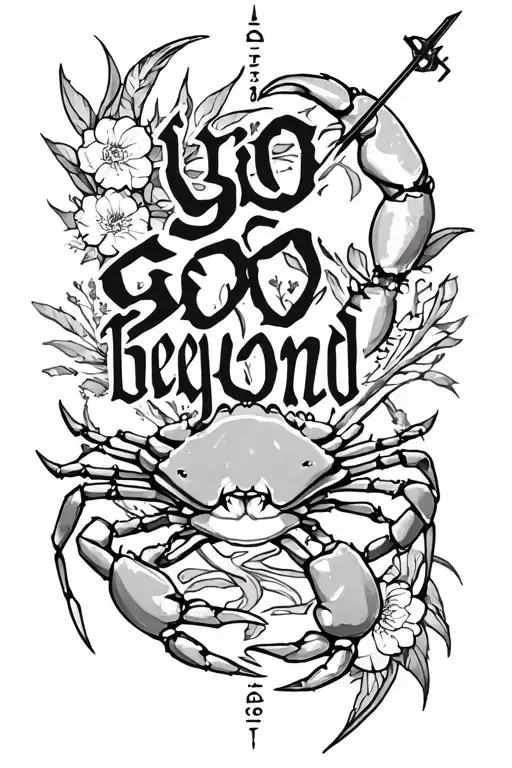 "go beyond" SAGITTARIUS AND CANCER ZODIAC  combined with crab from cancer  tattoo design idea