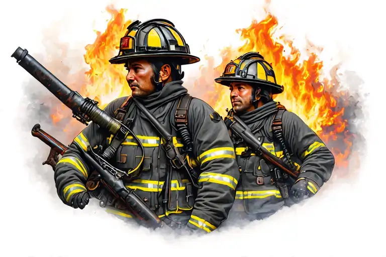 fire fighter surrounded tattoo design idea