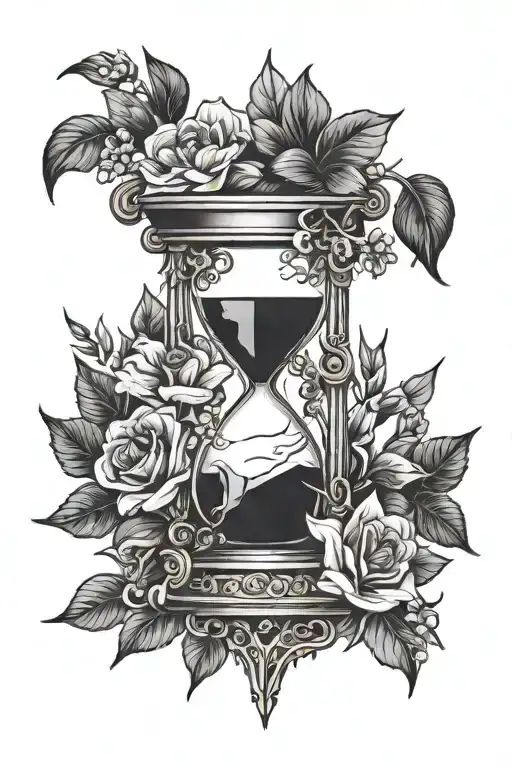 Hourglass flowers plants leaves candle burning tattoo design idea