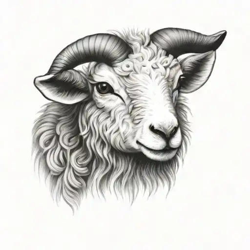 cute symmetrical lamb face with fine line tattoo design idea