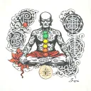 Japanese kaizen enclosed in 7 chakras tattoo design idea