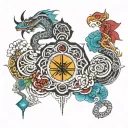 Japanese kaizen enclosed in 7 chakras tattoo design idea