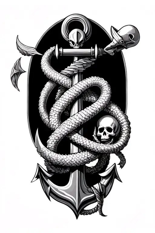 leviathan wrapped around an anchor with skulls intertwined tattoo design idea