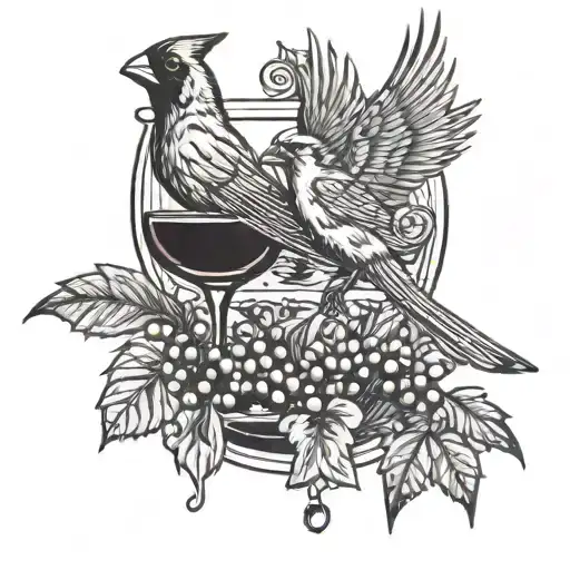 cardinal and red wine glass filled tattoo design idea