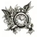clock and doves with butterfly's  tattoo design idea