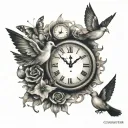 clock and doves with butterfly's  tattoo design idea