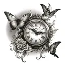 clock and doves with butterfly's  tattoo design idea