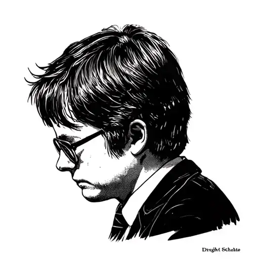 minimalist style Dwight schrute with some trap music reference  tattoo design idea