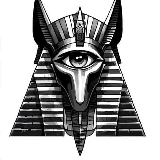 egyptian god anubis, eye of ra inside pyramid tattoo design idea