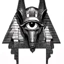 egyptian god anubis, eye of ra inside pyramid tattoo design idea