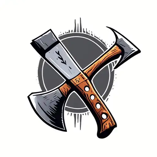 Butcher knife crossed with axe stuck tattoo design idea