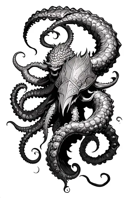 Kraken and paladin warrior tattoo design idea