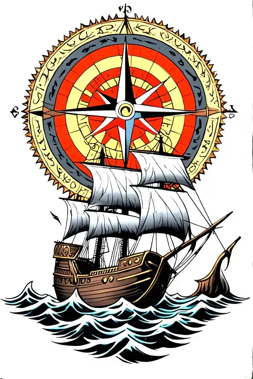nordic compass viking ship tattoo design idea