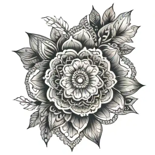 Feminine spine tattoo. Starting at the nape of the neck to middle back. black and white. Lace and floral mandala design. tattoo design idea