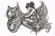 wings-sword-tiger-road-baby-woman body tattoo design idea