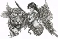 wings-sword-tiger-road-baby-woman body tattoo design idea