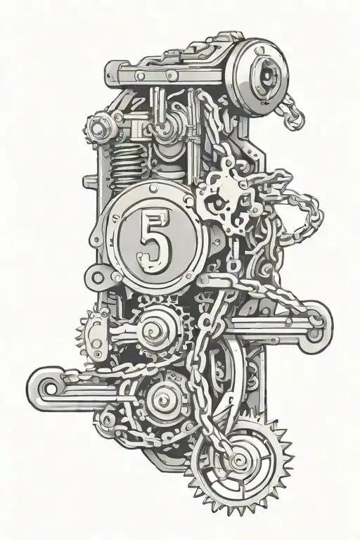 front number plate with chain and sprockets chains mechanical tattoo design idea