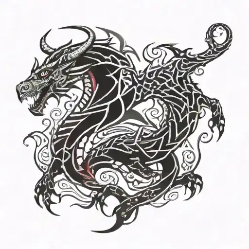 dragon in flight, with outstretched wings, showing claws and throwing fire, for the hand tattoo design idea