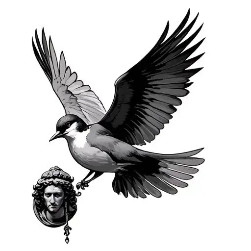 saint Christopher and a swallow bird flying tattoo design idea