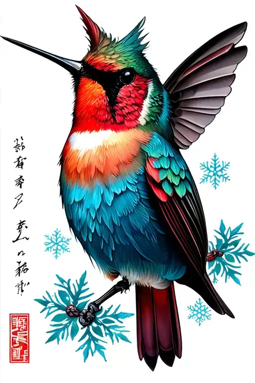 Cardinal hummingbird, snowflake tattoo design idea