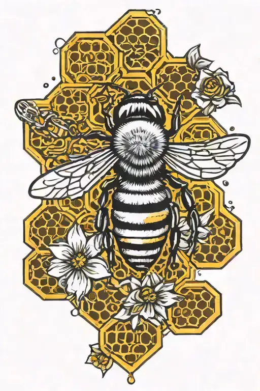 honeycomb pattern and honeybee calf tattoo tattoo design idea
