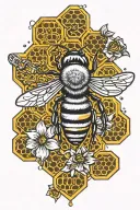 honeycomb pattern and honeybee calf tattoo tattoo design idea