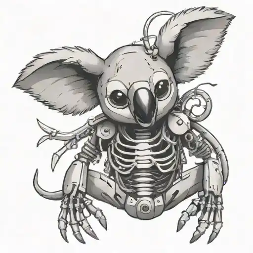 robotic koala with skeleton wings tattoo design idea