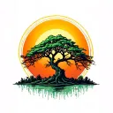 weeping willow tree with a sun behind it tattoo design idea