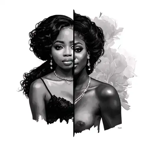 African American women that’s half dressed up classy & the other half, half naked… tattoo design idea