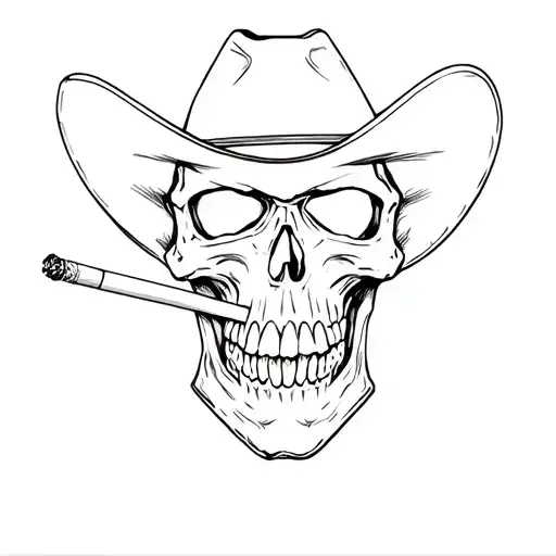 cowboy skull, cigarette from mouth, outlaw tattoo design idea