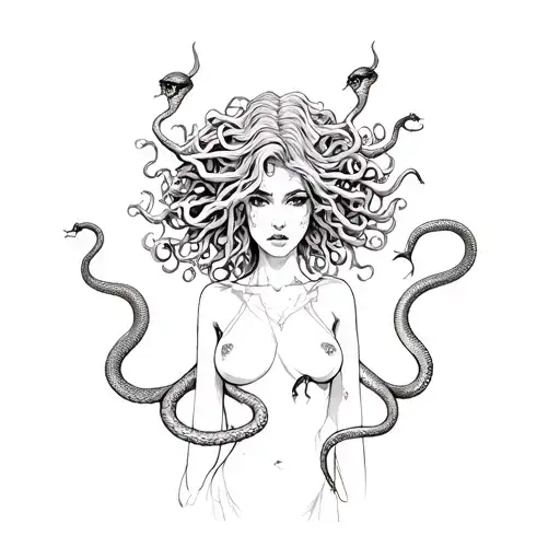 medusa head sexy woman with  aggresive snakes tattoo design idea