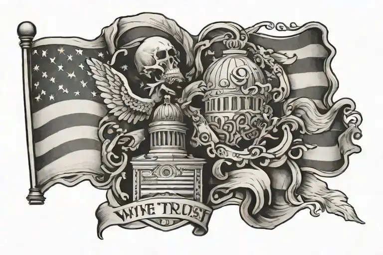 in god we trust with American flag intertwined tattoo design idea