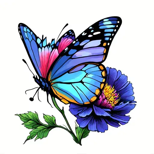 a Vanessa butterfly about to take off from a carnation flower hand tattoo in neo traditional style tattoo design idea