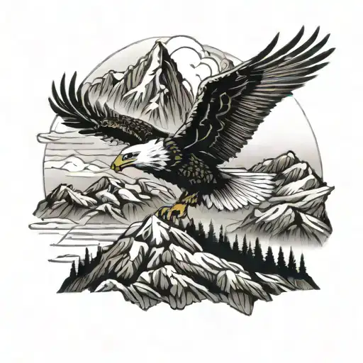 A majestic eagle soaring over a mountain landscape tattoo design idea